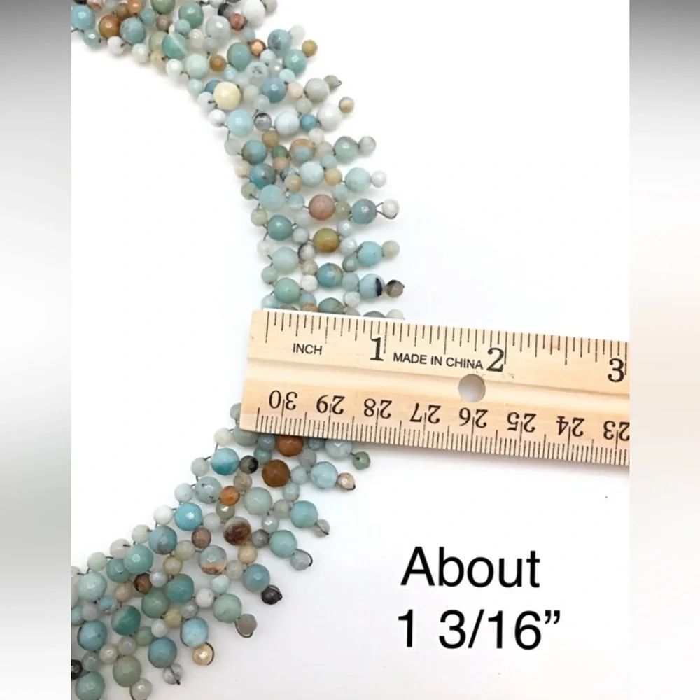 Amazonite Hand Crafted Beaded Collar, NWT, Pewter Toggle, Statement Necklace,
